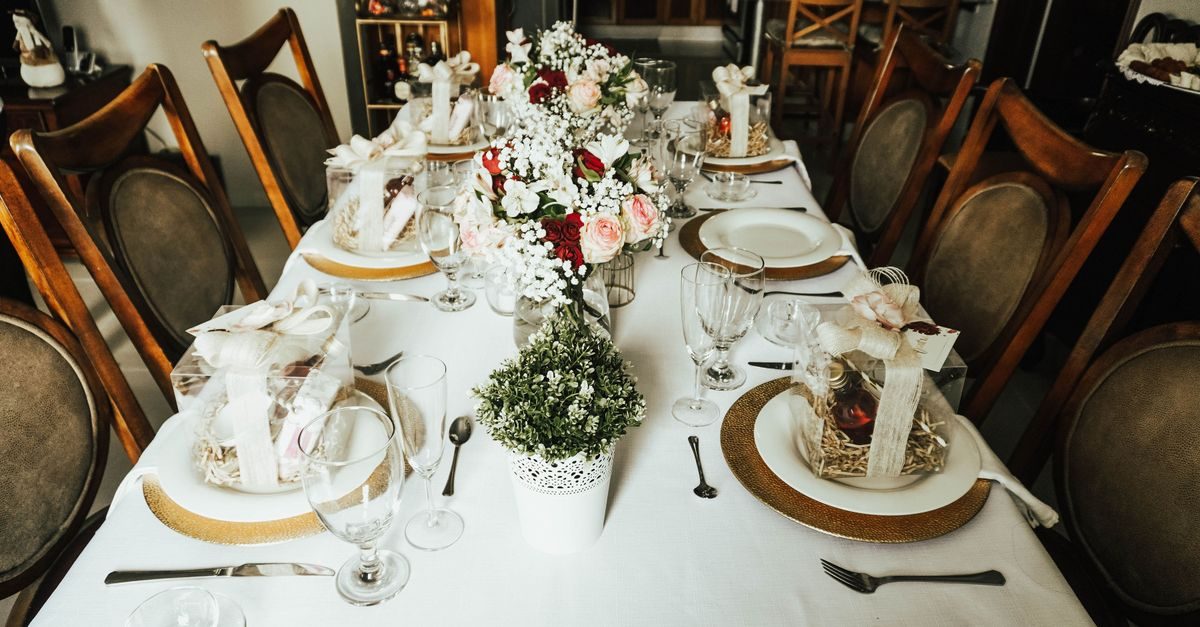 Wedding dinner table styled with flowers